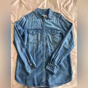 Express Chambray Denim Button Down Boyfriend Fit Shirt, Size Small